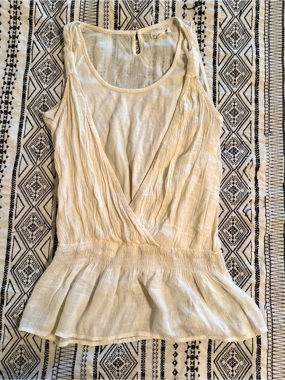 Light Cream Sleeveless Peplum Wrap Tank Top